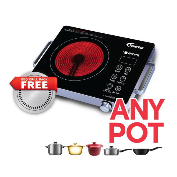 PowerPac Ceramic Cooker With Steamboat BBQ Infrared Cooker 2000 Watt (PPIC831)